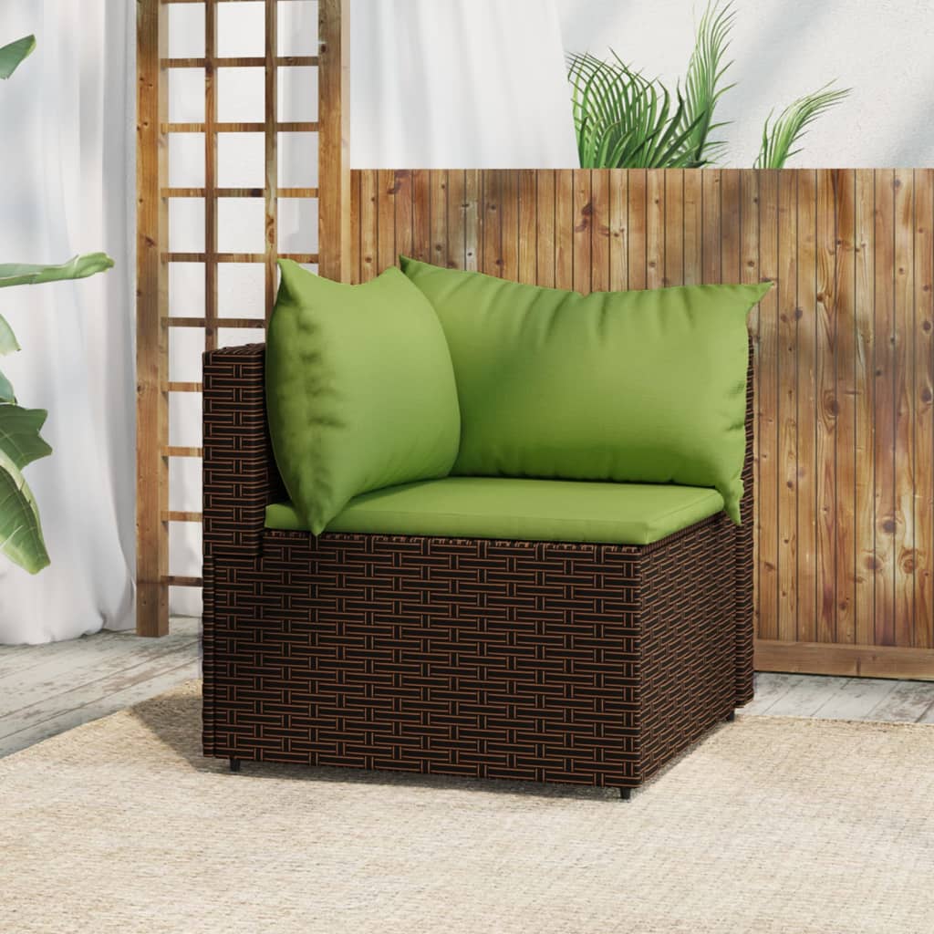 vidaXL Garten-Ecksofa mit Kissen Braun Poly Rattan