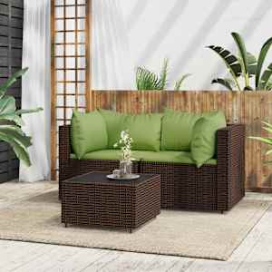 Vrtna sedežna garnitura 3-delna z blazinami rjav poli ratan