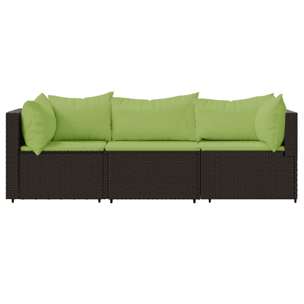 vidaXL 3-delige Loungeset met kussens poly rattan bruin afbeelding