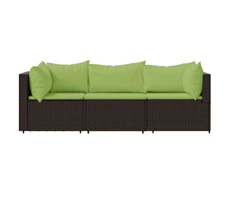 vidaXL Salon de jardin 3 pcs avec coussins marron r&eacute;sine tress&eacute;e