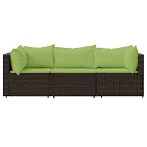 vidaXL Salon de jardin 3 pcs avec coussins marron r&eacute;sine tress&eacute;e