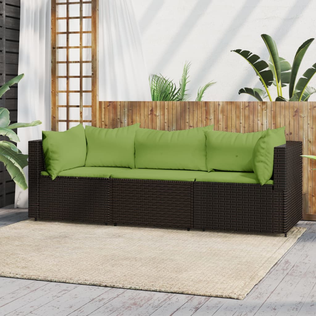 Vidaxl Set Mobilier De Gradina Cu Perne, 3 Piese, Maro, Poliratan