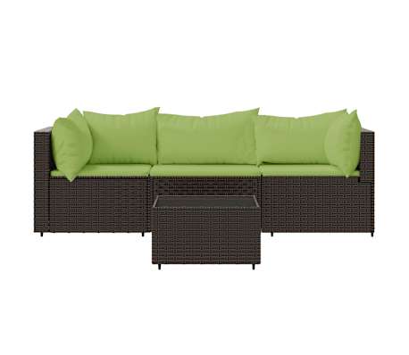 vidaXL 4 Piece Garden Lounge Set with Cushions Brown Poly Rattan