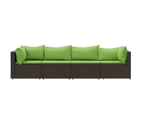 vidaXL Salon de jardin 4 pcs avec coussins Marron R&eacute;sine tress&eacute;e