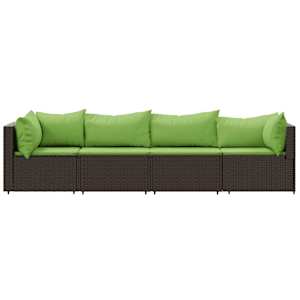 vidaXL Salon de jardin 4 pcs avec coussins Marron R&eacute;sine tress&eacute;e