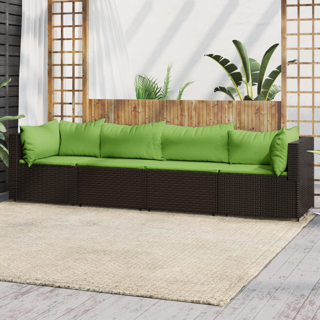 vidaXL 4-tlg. Garten-Lounge-Set mit Kissen Braun Poly Rattan