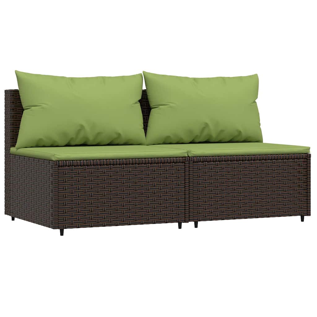 Image of vidaXL Garden Middle Sofas with Cushions 2 pcs Brown Poly Rattan