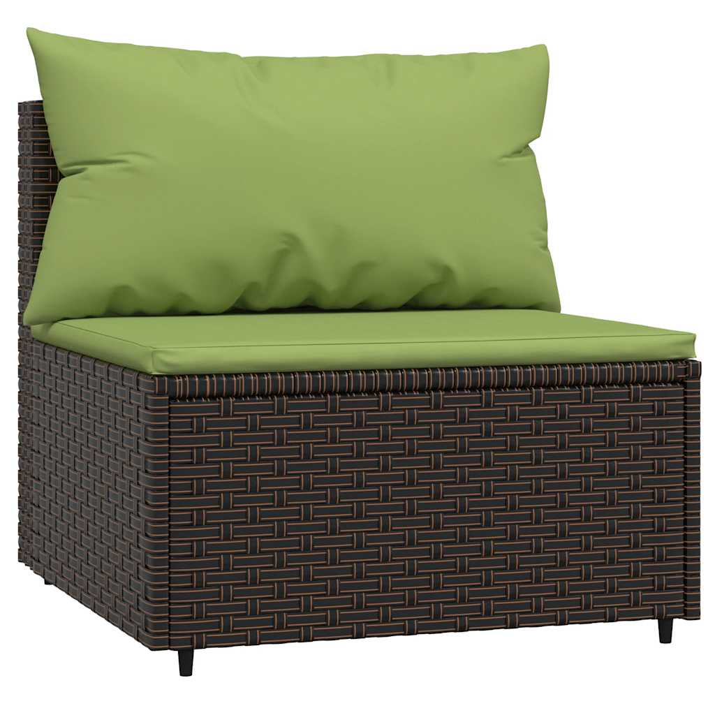 vidaXL Tuinmiddenbanken met kussens 2 st poly rattan bruin afbeelding