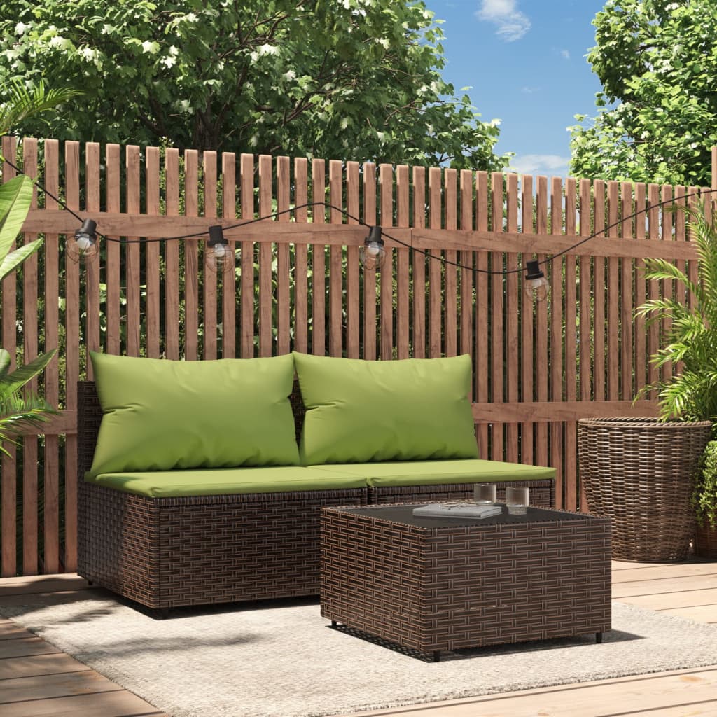 vidaXL Salon de jardin 3 pcs avec coussins marron résine tressée