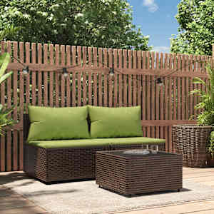 Vrtna sedežna garnitura 3-delna z blazinami rjav poli ratan