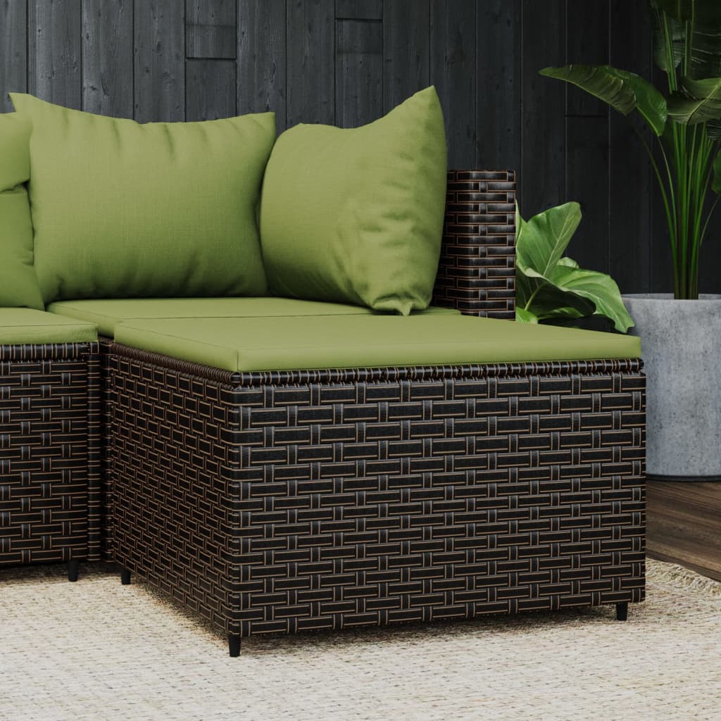 vidaXL Gartenhocker mit Kissen Braun Poly Rattan