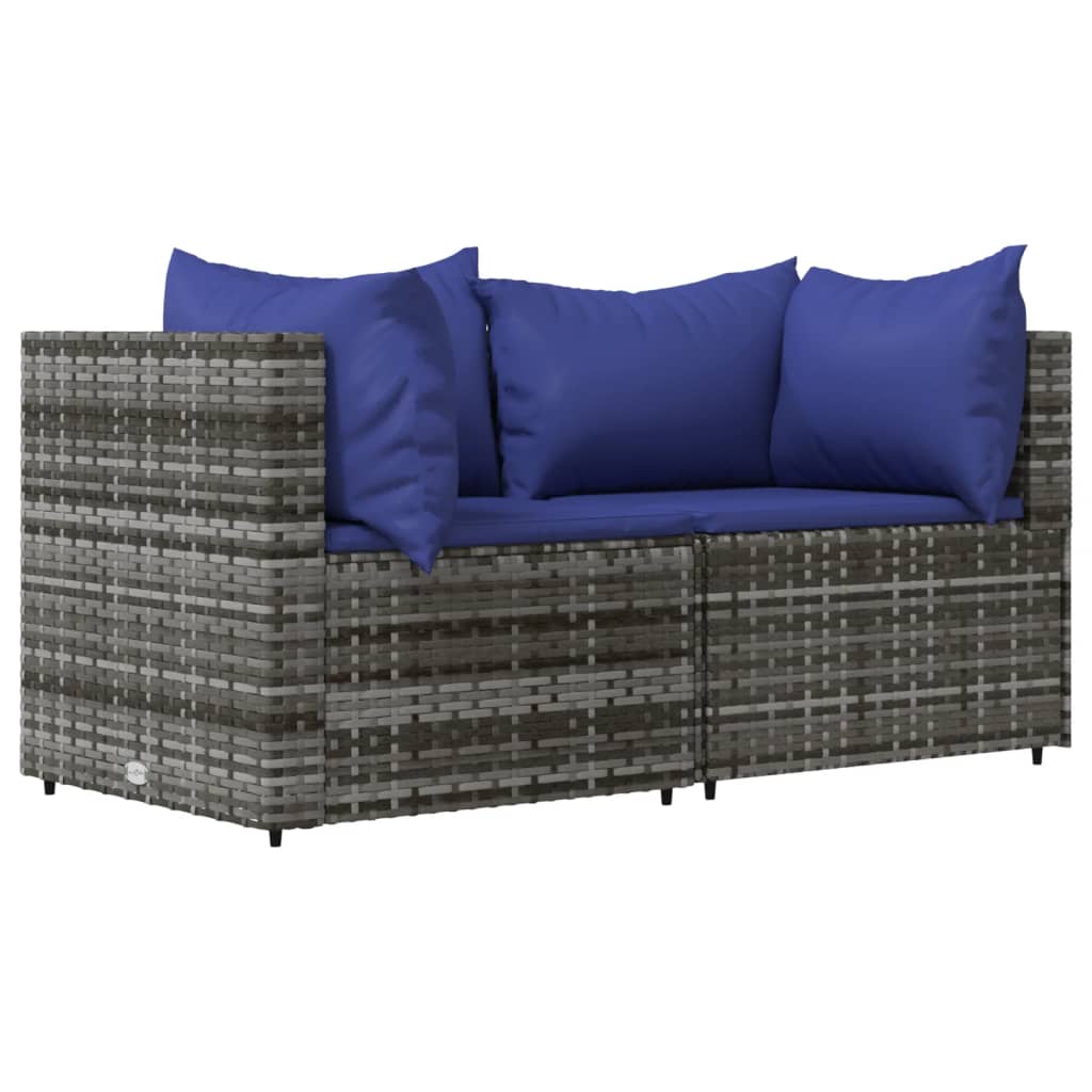 Image of vidaXL Garden Corner Sofas with Cushions 2 pcs Grey Poly Rattan