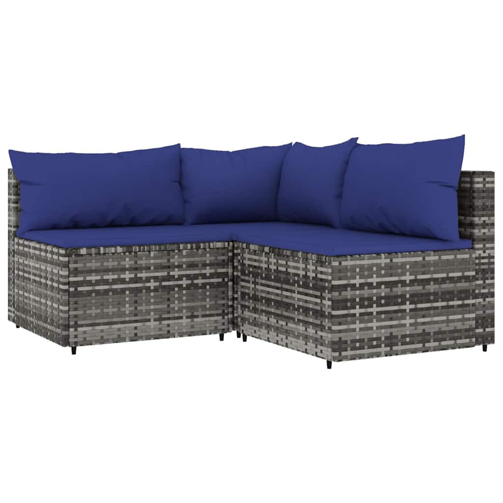 Thumbnail - vidaXL 3-tlg. Garten-Lounge-Set mit Kissen Grau Poly Rattan
