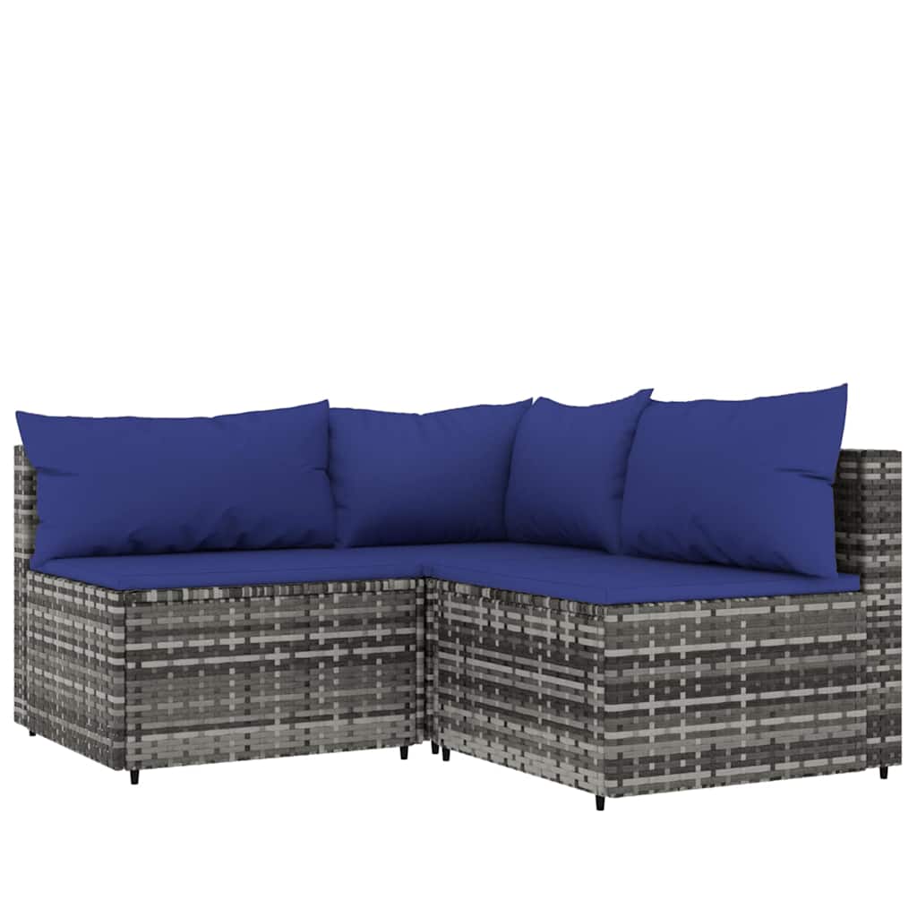 vidaXL 4-delige Loungeset met kussens poly rattan grijs afbeelding