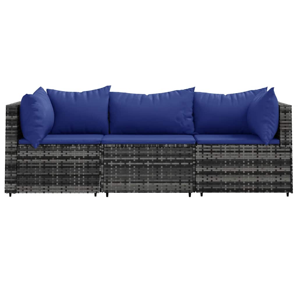 vidaXL 3-delige Loungeset met kussens poly rattan grijs afbeelding