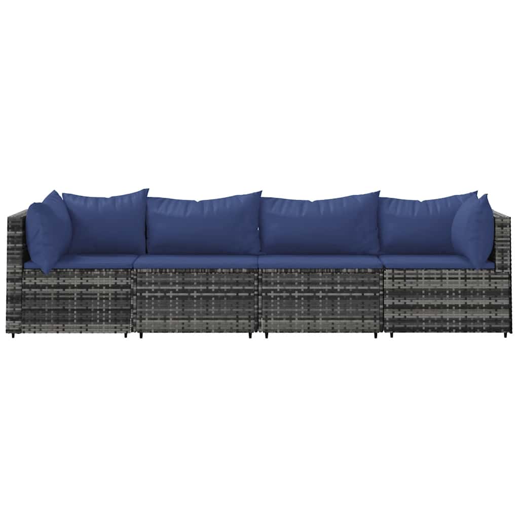 vidaXL 4-delige Loungeset met kussens poly rattan grijs afbeelding