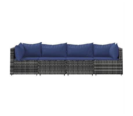 vidaXL Salon de jardin 4 pcs avec coussins Gris R&eacute;sine tress&eacute;e