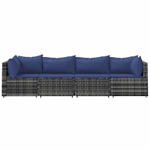 vidaXL Salon de jardin 4 pcs avec coussins Gris R&eacute;sine tress&eacute;e