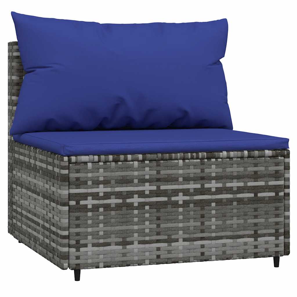 vidaXL Tuinmiddenbank met kussens 2 st poly rattan grijs afbeelding
