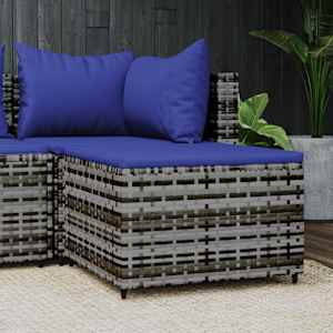 Vrtni stolček za noge z blazino siv poli ratan