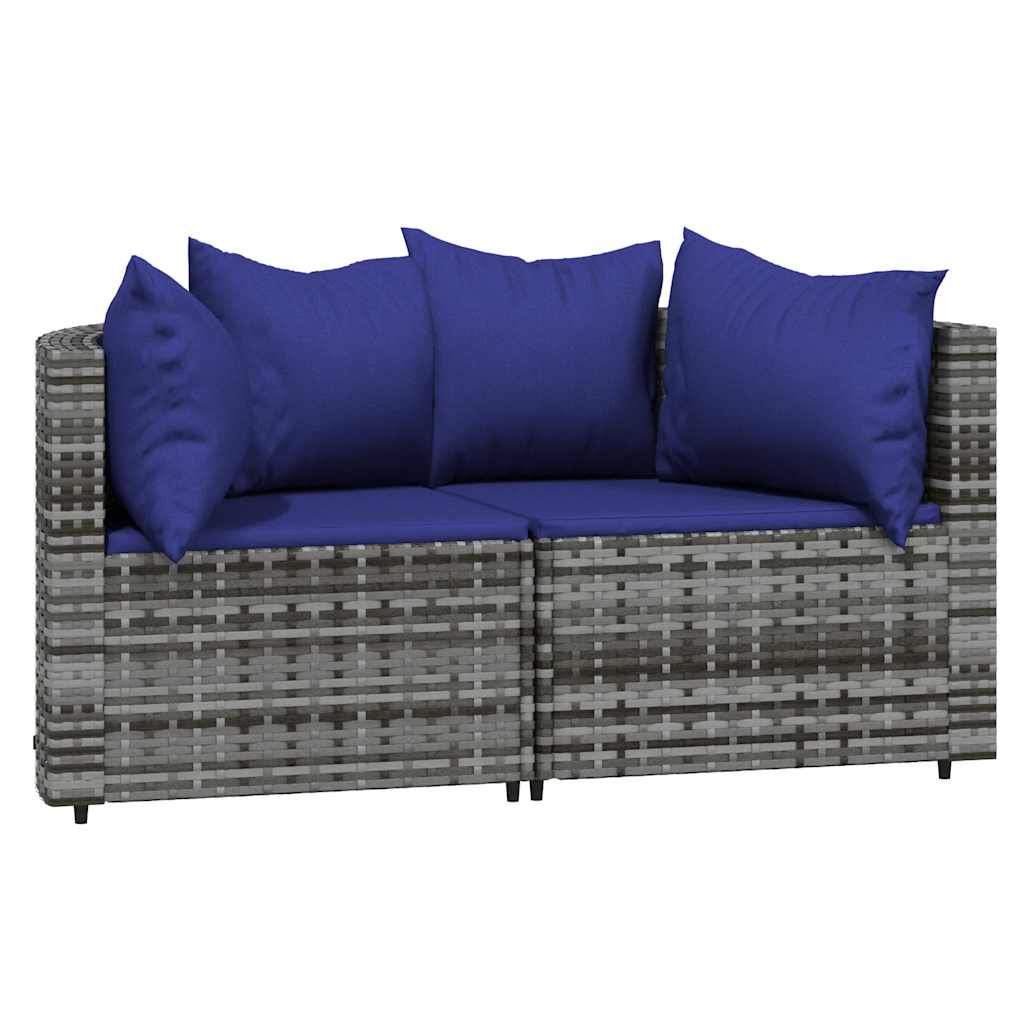 vidaXL 3-delige Loungeset met kussens poly rattan grijs afbeelding
