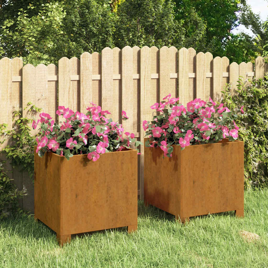 Jardinières avec pieds 2 pcs Rouillé 32x30x33 cm Acier corten