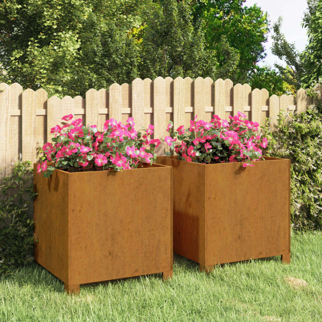 vidaXL Jardiniere cu picioare 2 buc. ruginiu 42x40x43 cm oțel corten