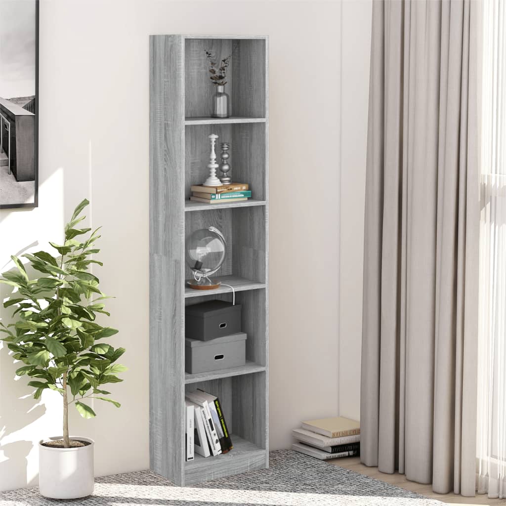 vidaXL Bücherregal 5 Fächer Grau Sonoma 40x24x175 cm Holzwerkstoff