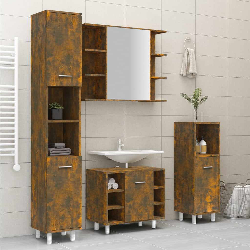 vidaXL Bathroom Cabinet Smoked Oak 30x30x179 cm Engineered Wood