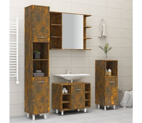 vidaXL Bathroom Cabinet Smoked Oak 30x30x179 cm Engineered Wood