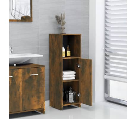 vidaXL Armoire de bain Ch&ecirc;ne fum&eacute; 30x30x95 cm Bois d'ing&eacute;nierie
