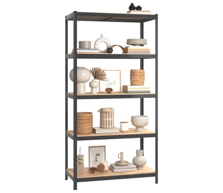 vidaXL Sandėliavimo lentynos, 3vnt., antracito, plienas/mediena