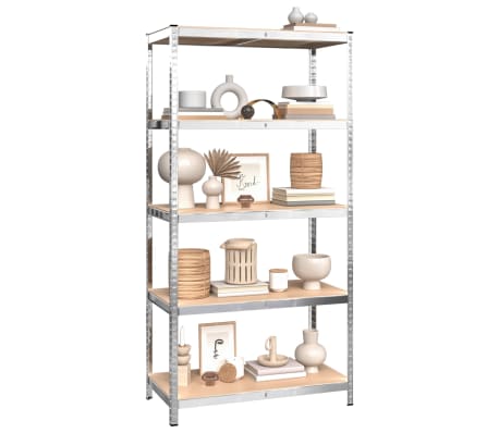 vidaXL Hyller 5 lag 3 stk s&oslash;lv st&aring;l og konstruert tre