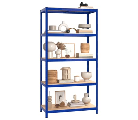 vidaXL 5-Layer Shelves 2 pcs Blue Steel&Engineered Wood