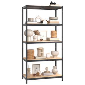 vidaXL Sandėliavimo lentynos, 3vnt., antracito, plienas/mediena