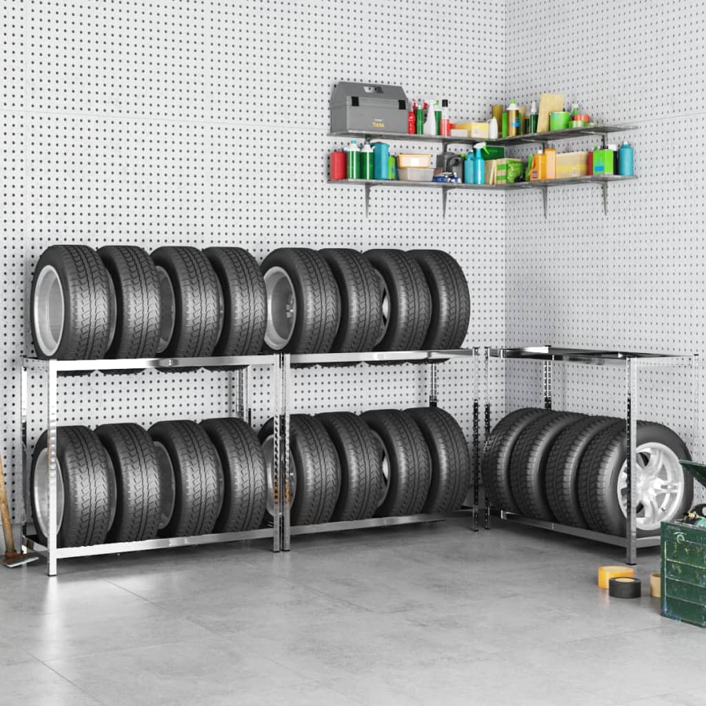 Petrashop  2patrové regály na pneumatiky 3 ks stříbrné 110x40x110 cm ocel