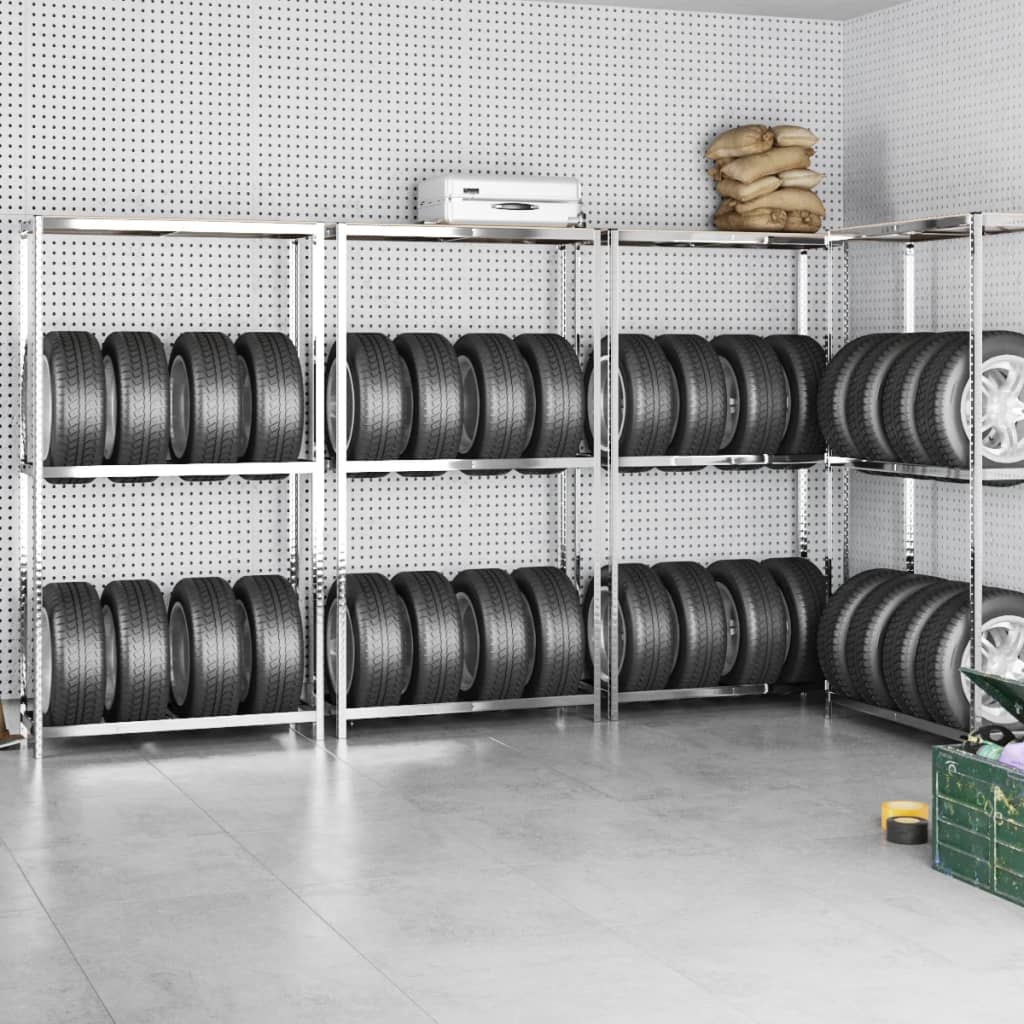 2patrové regály na pneumatiky 4 ks stříbrné 110x40x180 cm ocel