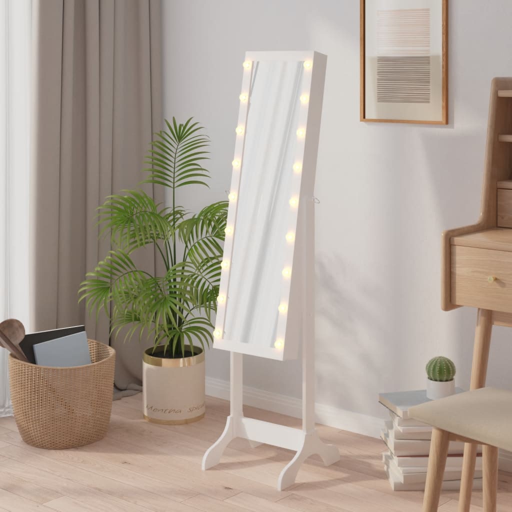 vidaXL Oglindă de sine stătătoare cu LED, alb, 34x37x146 cm