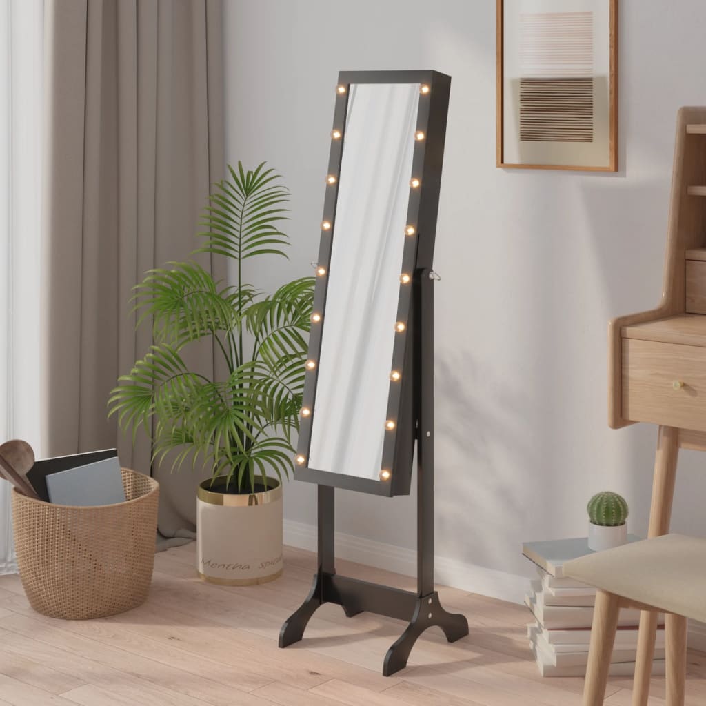 vidaXL Oglindă de sine stătătoare cu LED, negru, 34x37x146 cm