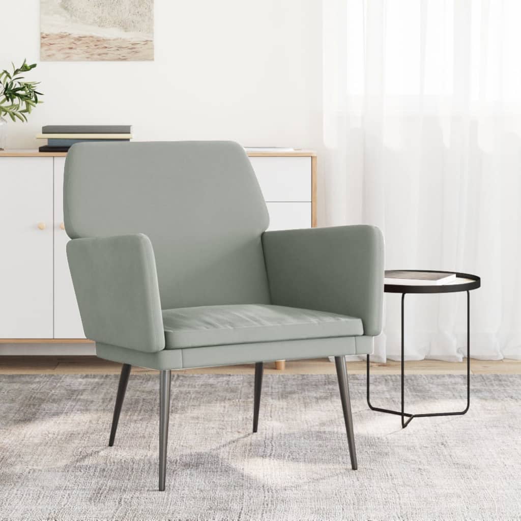 Lænestol i velour - lysegrå, 62 x 79 x 79 cm
