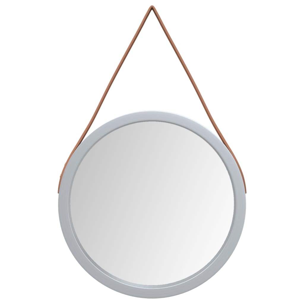 Oglindă de perete cu o curea, argintiu, Ø 35 cm