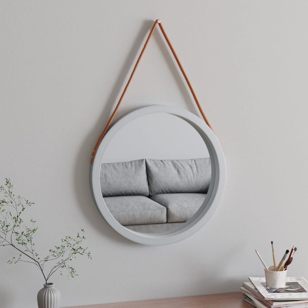 vidaXL Espelho de parede com alça Ø 55 cm prateado