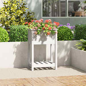 Visoka greda s polico bela 54x34,5x81 cm trdna borovina