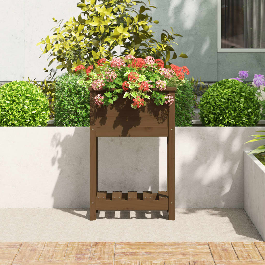 vidaXL Plantenbak met schap 54x34,5x81 cm grenenhout honingbruin afbeelding
