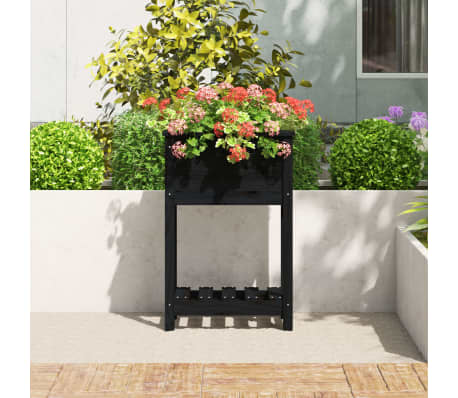 vidaXL Kukkalaatikko hyllyll&auml; musta 54x34,5x81 cm t&auml;ysi m&auml;nty