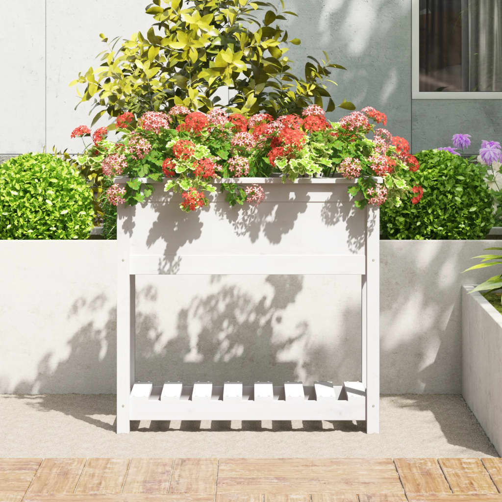 vidaXL Jardinieră cu raft, alb, 82,5x34,5x81 cm, lemn masiv de pin