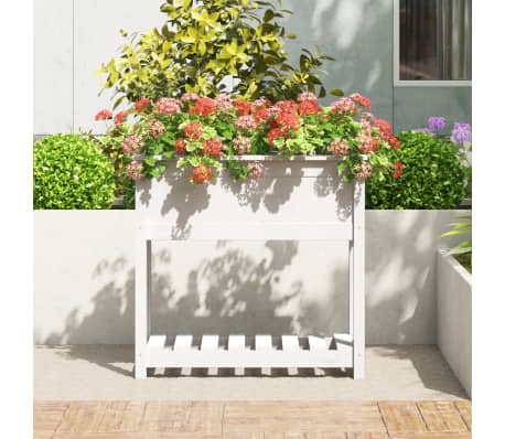 vidaXL Pflanzk&uuml;bel mit Ablage Wei&szlig; 82,5x34,5x81 cm Massivholz Kiefer