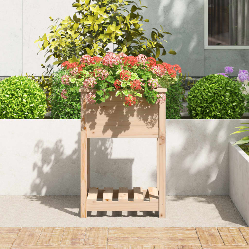 vidaXL Plantenbak met schap 54x54x81 cm massief grenenhout afbeelding
