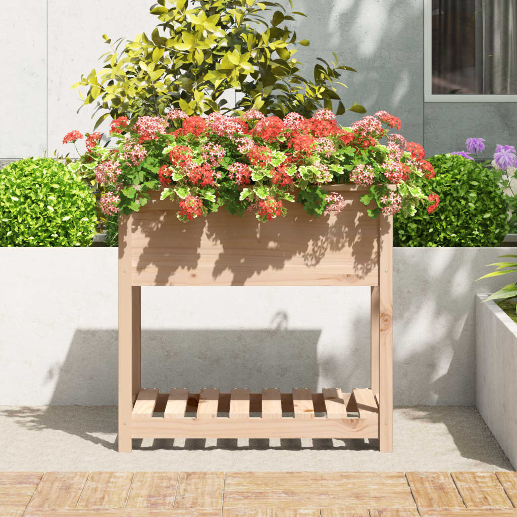 vidaXL Plantenbak met schap 82,5x54x81 cm massief grenenhout afbeelding