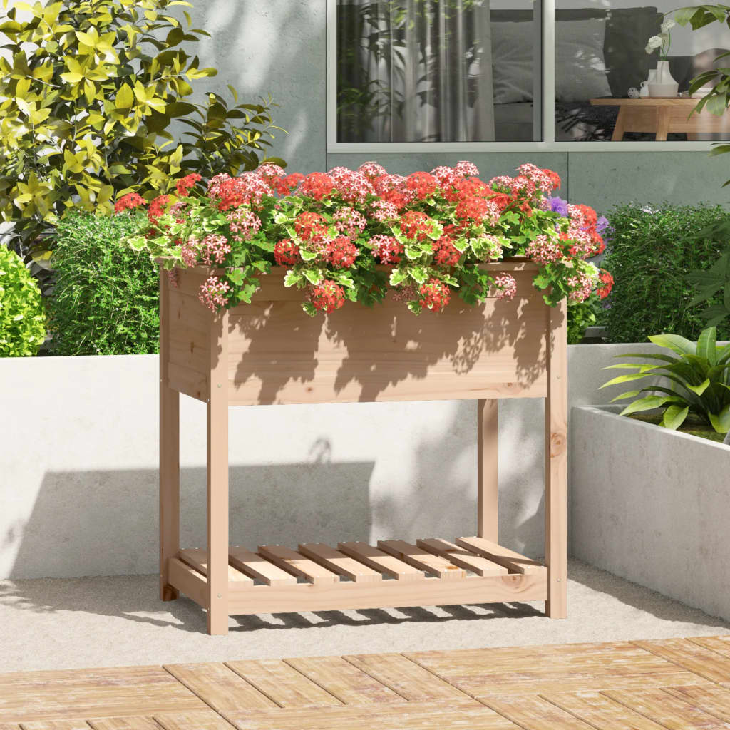 vidaXL Vaso/floreira com prateleira 82,5x54x81 cm pinho maciço